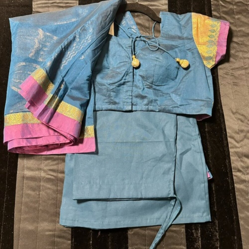 Woven Coimbatore Cotton and Silk Saree in Teal Blue